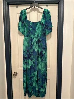 SHEIN Green & Teal Floral Midi Dress for Kids